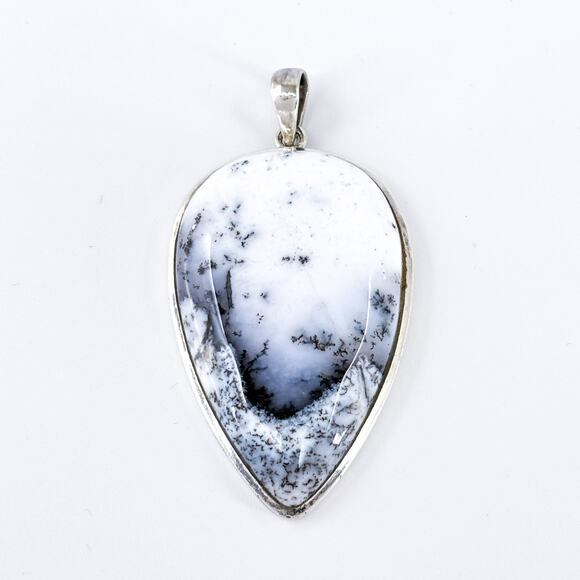 Vintage Sterling Silver 925 Dendritic Opal Teardrop Pendant - Picture 2 of 7